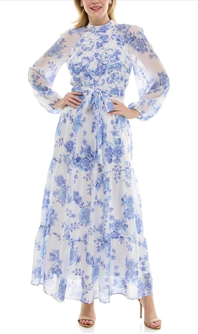 Maison Tara Women's Printed Long Sleeve Maxi Dress